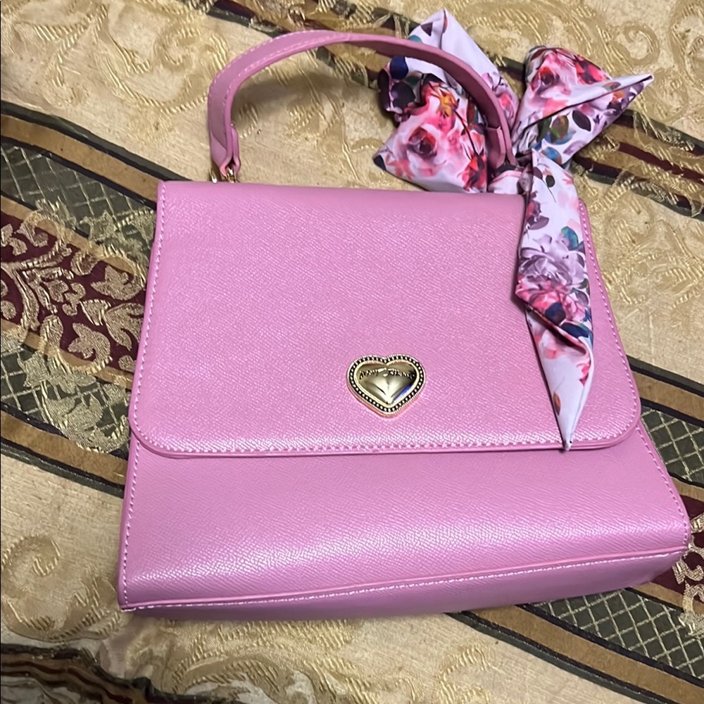 🔥Y2K Betsy Johnson Pink Handbag with Floral Scarf Accent